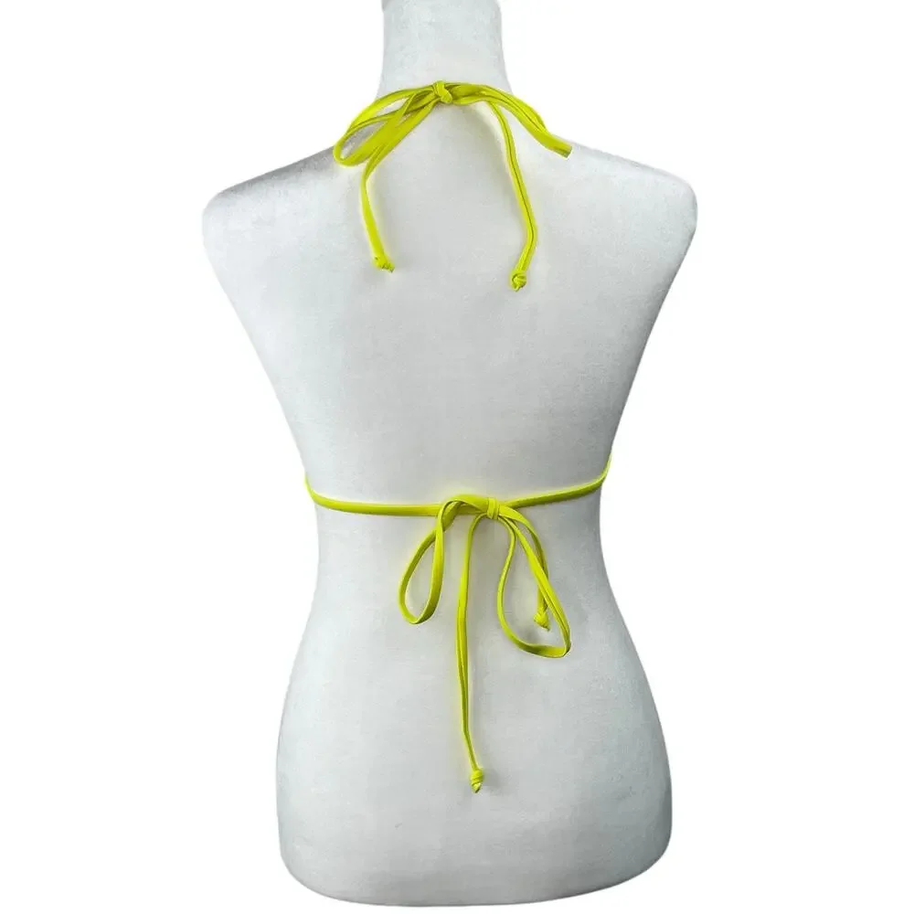 PrettyLittleThing Lemon Yellow Tie Triangle Beach String Bikini Top L/10 NWT